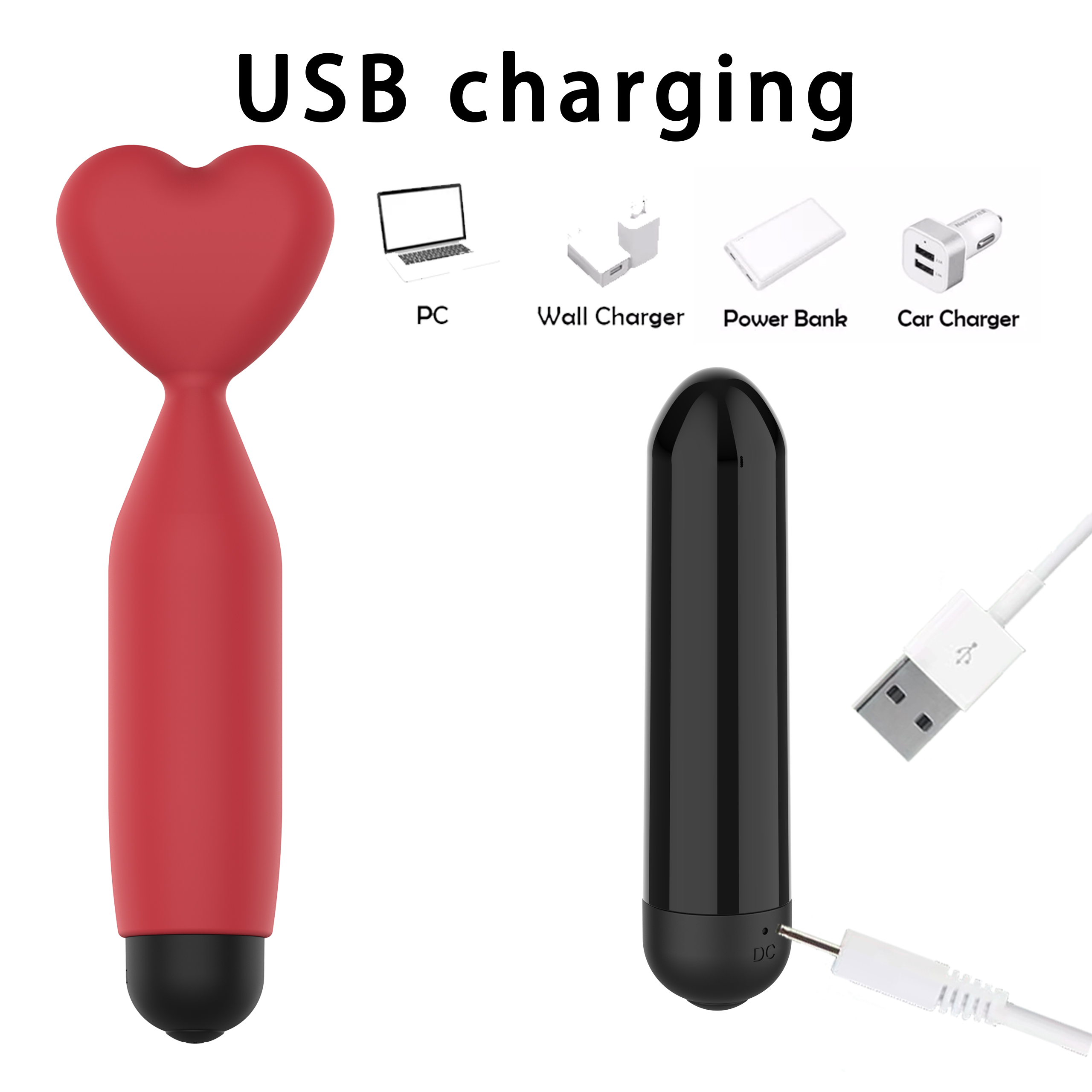 RS-A185 Heart Shape Anal Butt Plug with USB Bullet Vibrator Adult Sex Toys Prostate Massager for Couple